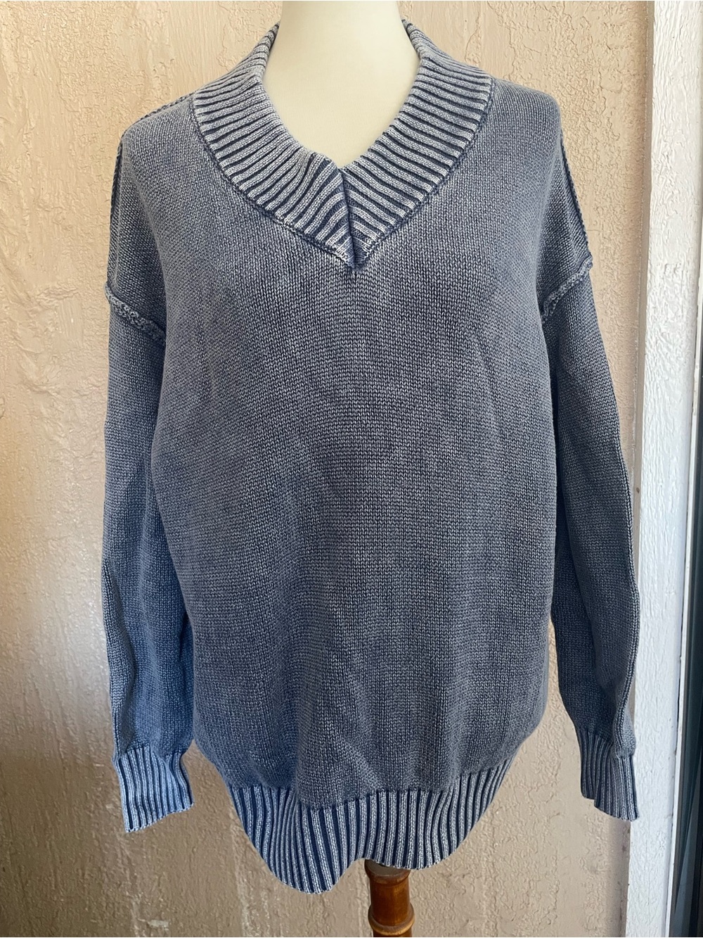 Bibi Women’s Washed Blue V-Neck Knit Sweater